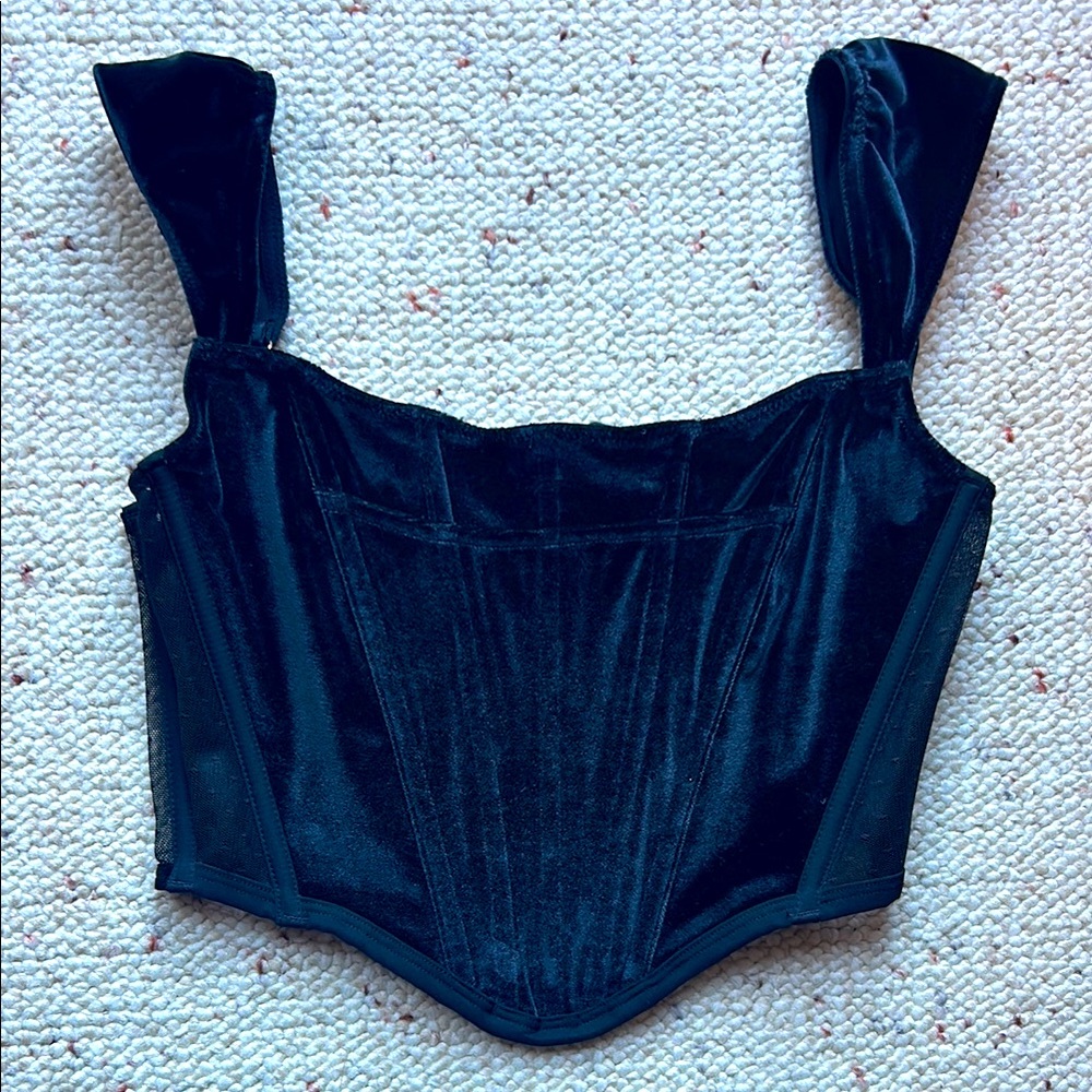 Victoria’s Secret Black Velvet Corset Crop Top